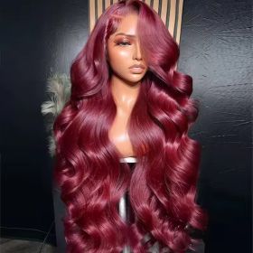 13x6 Human Hair Lace Wig, High-Definition Burgundy Lace Wig, Human Hair With Aligned Cuticle Layer, Indian Hair Wig (Option: Burgundy-16inch)